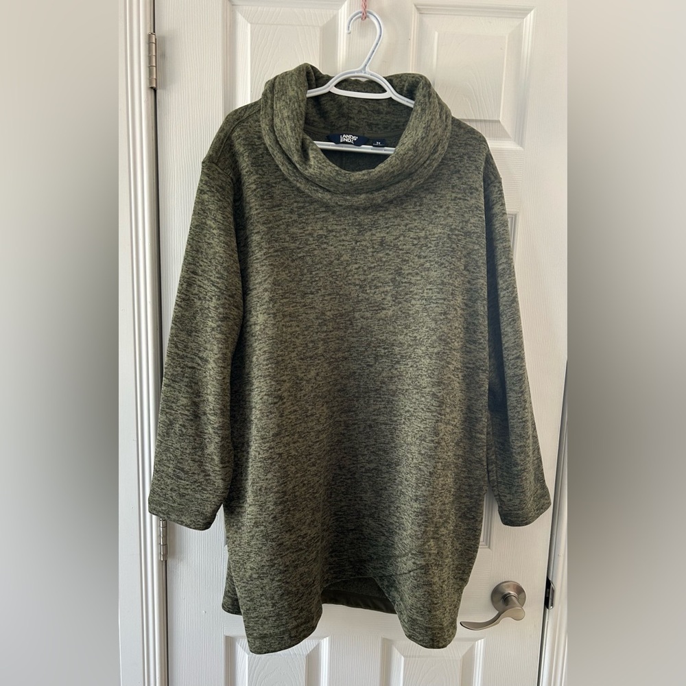 Lands' End Olive Cowl Neck Sweater Tunic Dress